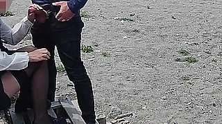 Dick Flash! Risky Blowjob on Beach: Stocking Teacher and Student Almost Caught! - Misscreamy
