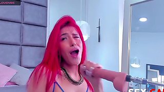 Solo redhead enjoys while sucking a dildo - Homemade video