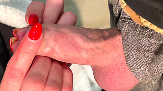 Smoking During Blow Job with Red Lipstick and Red Nails and Cum Shoot in My Mouth