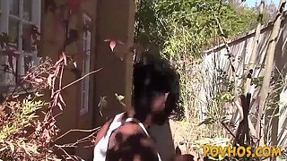 Black cutie point of view riding and smoking cock outdoors