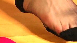 Real Nylon Foot Tease in Pink Heels
