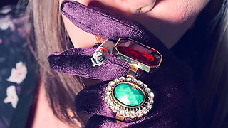 BBW Smoker Tina Snua Wears Purple Satin Gloves & Jewellery & Tip To Tail 2 Cigarettes - Domme Smoking BBW OMI OME