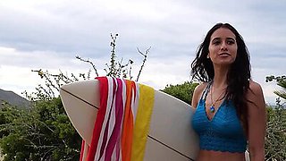Skinny surfer babe Megan Bake and Russian GF showing their perfect boobs