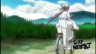 Beautiful big breasted hentai nurse gets nailed doggy in the pond