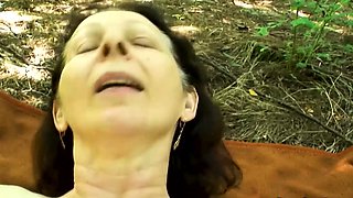 Secret lover fucks granny in the forest