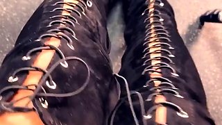 Glamour babe with big boobs masturbates in lingerie