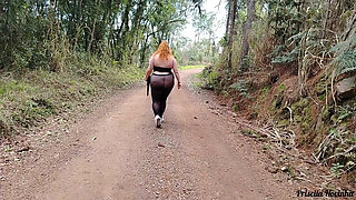 My stepmom in sheer pants without panties walking down the street