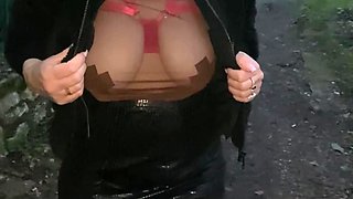 A Flashing with Anal Plug Lush Collar and Sexy Clothes