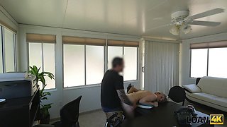 LOAN4K. Blue-eyed babe is banged on the desk