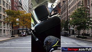 Public POV blowjob by busty Asian MILF