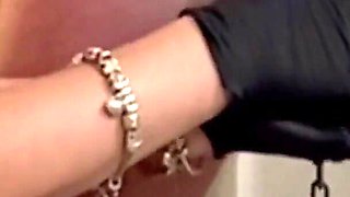 Ruined Handjob in Latex Gloves Restrained by the Balls