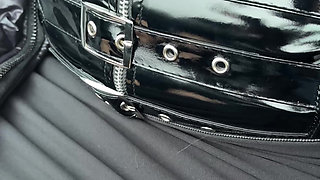 MILF in the Car with Sex Toys Collar Micro Skirt and Sheer Top