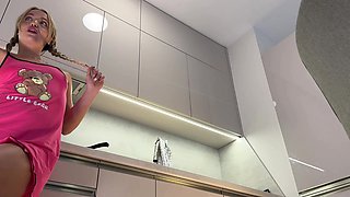 Hot Beautiful Cute and Horny French Blonde Flashes Her Tight Shaved Pussy and Naked Ass Under Her Satin Nightie
