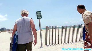 Young latina hottie pounded by trio seniors