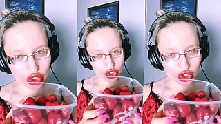 Asmr Strawberry Eating - Asmr, Eye Glasses, Gianess, Lipstick, Big Lips, Mough, Food, Face Fetish, Long Nails