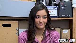 Petite darkhair young babe busted by cop because of a felony