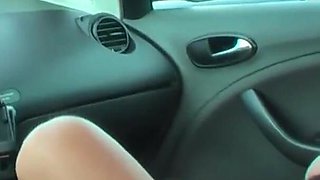 Busty mature seducing her pussy in car