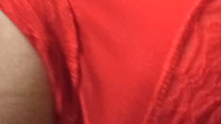 MILF opened her red panties and let her sweet pussy caress