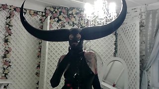 Horned Latex Mask and Pvc Striptease