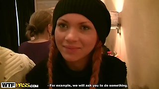 Redhead slut in public toilet fuck