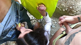 Three workers persuade a fragile inspector to fuck. Katty West services DisDiger, Falcon Al and Kit Belove