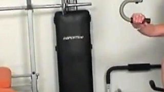 A young slut gets fucked by an older man in the gym