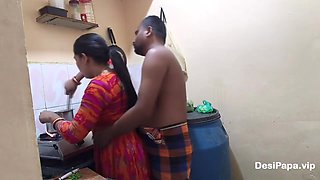 Indian stepson takes advantage of horny big boobs Indian stepmom in the kitchen