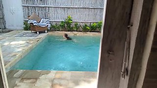Asian Step Sister Naked Pool Fun - Hot Teen Masturbates Outdoor