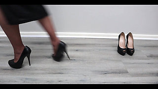 Trying on Different High Heels While Wearing Nylon Stockings