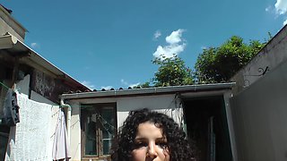 Busty Girl with Big Tits Masturbates in the Garden