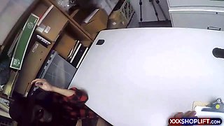 Skinny teen shoplifter fucked by two security guards