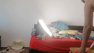 Amateur wife vacuuming in the bedroom. Sexy naked wife preparing food in the kitchen.