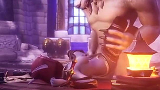 Werewolf fucks Night Elf on a table
