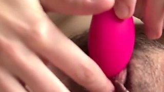Hairy Student Girl Masturbates with Vibrator Close-up