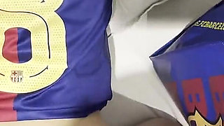 Asian Football Girl in Jersey Got Caught and Punished by Creampie