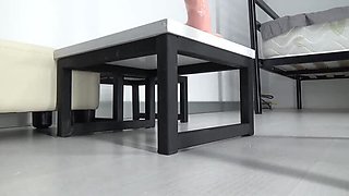 AnnaBUST Hairy Mature Solo Riding Stool with Dildo in High Heels