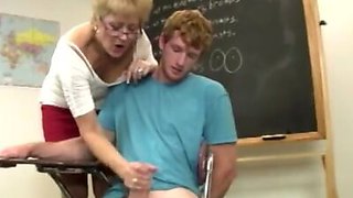 Grandma teacher jerking off cock