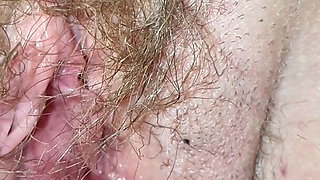 Very close up of mr hairy wet pussy contractions