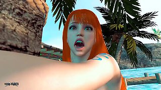 Nami relieving stress at the beach - 3D Animation by VirtualHeaven