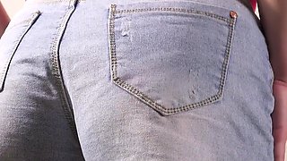 Tight Jean Shorts Visible Panty Line Tease