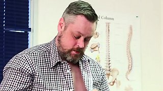 Naughty doctor CFNM sluts giving handjob