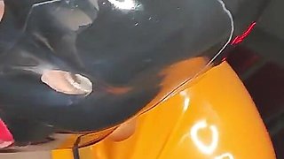 Blowjob in Latex Mask and Catsuit - Cum on Tits