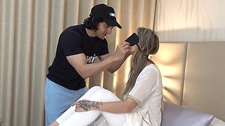 Young blonde is set for her first cam fuck with her best friend's lover
