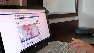 Nikita enjoys sexy times on her laptop and orgasms - WeAreHairy