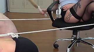 Female Teacher Rides in the Carriage and Slaves Have to Clean the Floor While Pulling the Carriage