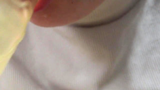 My Pregnant Wife Masturbates in a Yellow Dish Glove and Talks About How Much She Loves Masturbating in a Dish Glove and Wants