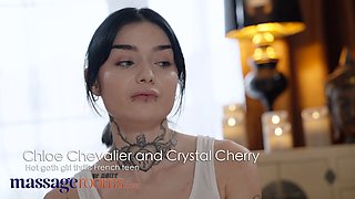 Crystal Cherry & Petite French teen Chloe Chevalier get wild with vibrator during a romantic massage