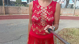 public flashing of pussy and tits in a lace outfit