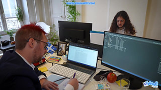 Khalamite Cumshot at First Sight at the Office - French Employee Works and Then Fucks with Her Colleague in Front of Everyone
