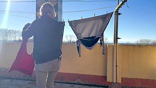 HOT WIFE AND NEIGHBOR IN THE WASHING MACHINE ROOM - PUSSY EATING WITH ORGASMS - AMATEUR SPANISH MILF